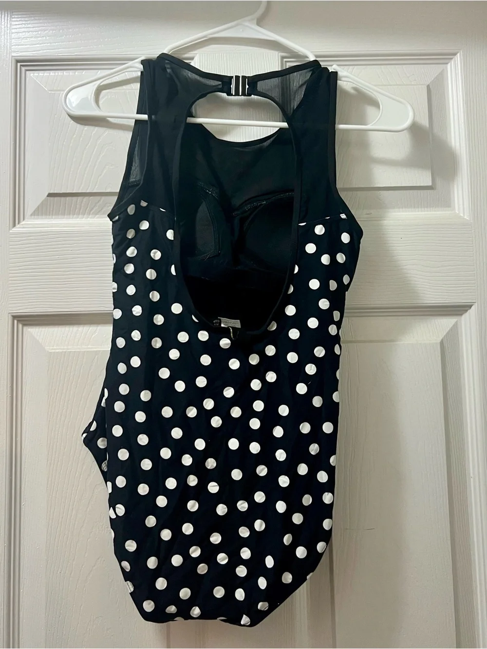 Black Polka Dot One-Piece Swimsuit or Leotard with Mesh